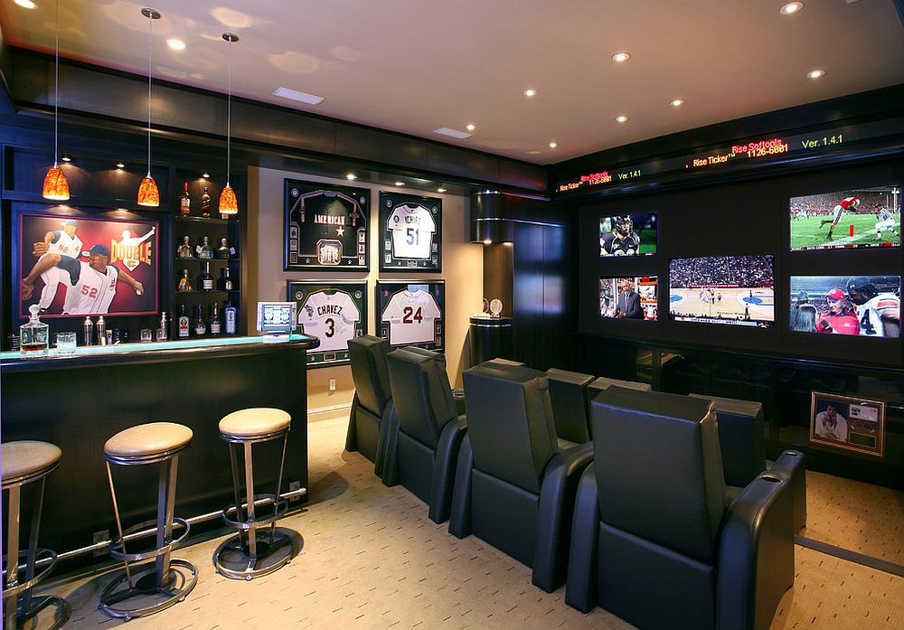 Baseball-themed-decor-for-contemporary-home-theater